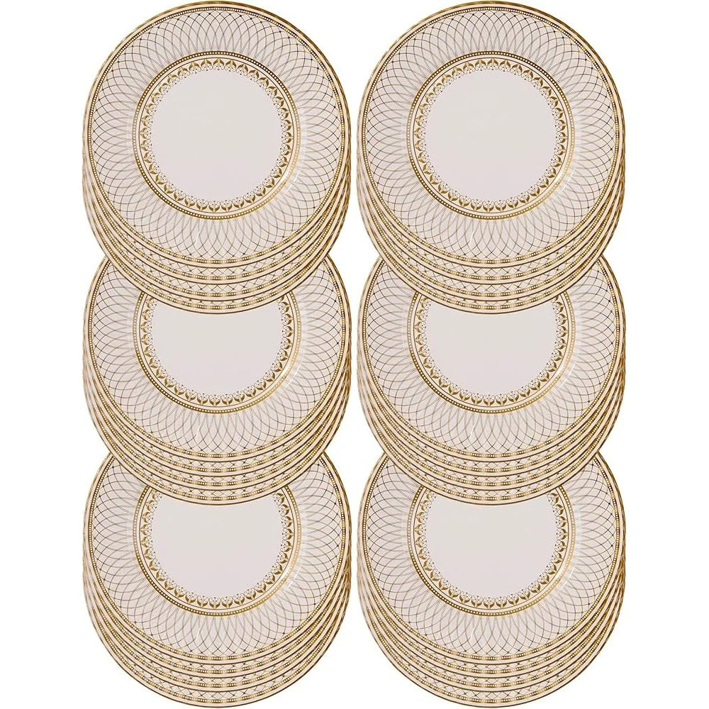 24 Large Gold Disposable Paper Plates Strong Sturdy Elegant Design Recyclable Dishes Perfect Parties Weddings Events