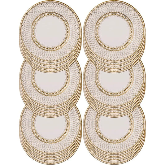 24 Large Gold Disposable Paper Plates Strong Sturdy Elegant Design Recyclable Dishes Perfect Parties Weddings Events