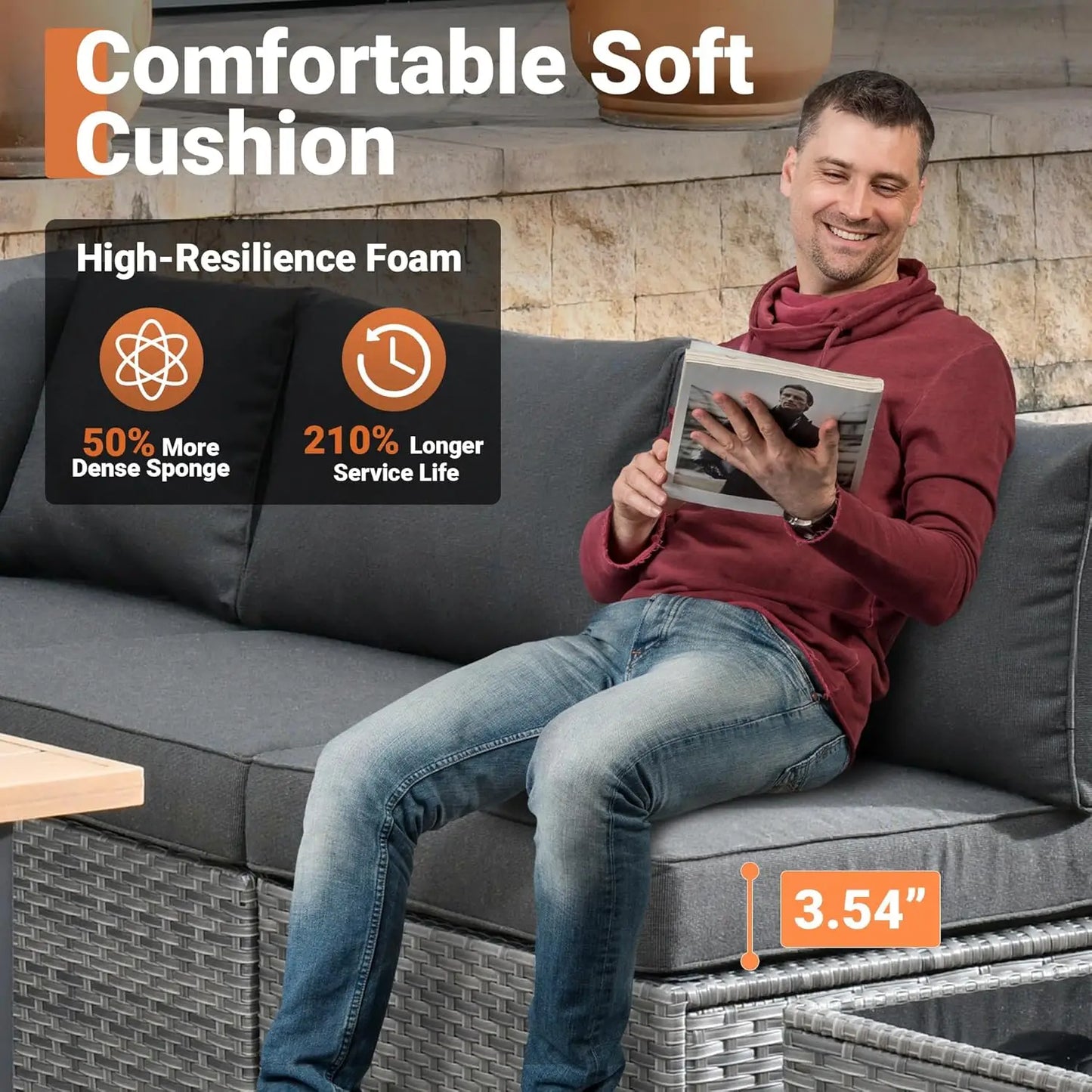 11 Piece Outdoor Patio Furniture Set with Fire Pit Table,Conversation Sectional Wicker Couch with Swivel Chairs,Modern Outside