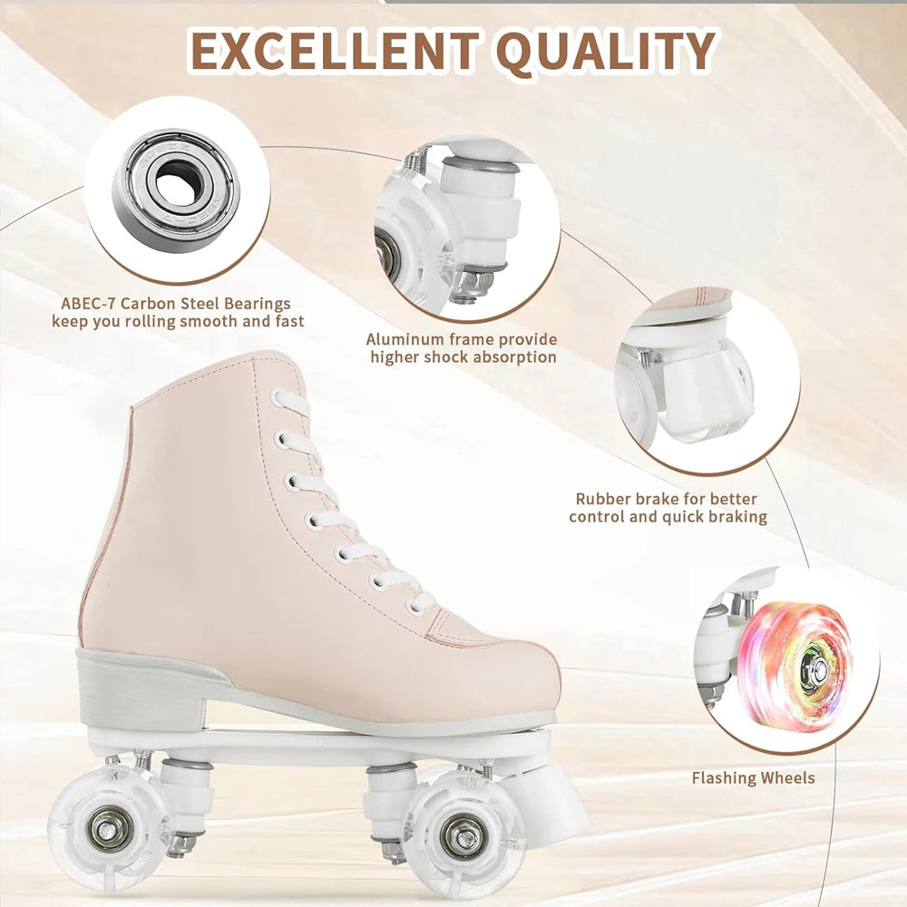 2025 Flashing Roller Skates PU Leather Roller Skates Double Row Quad Skate Shoes Adult Outdoor Indoor Skating Training Sneakers
