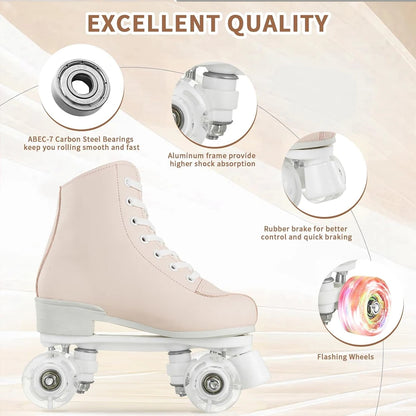 2025 Flashing Roller Skates PU Leather Roller Skates Double Row Quad Skate Shoes Adult Outdoor Indoor Skating Training Sneakers