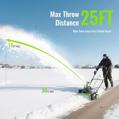 Cordless Snow Blower Electric Snow Thrower 19 Inch 40V 4.0Ah Battery Powered Snow Removal 1500W Brushless Motor 25FT Throw Dist