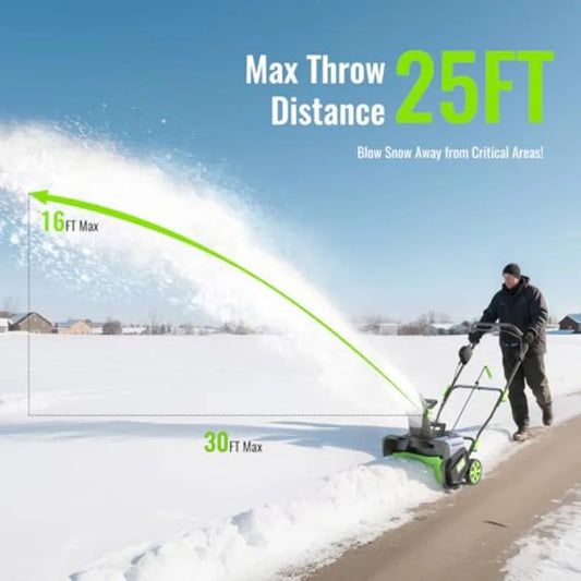 Cordless Snow Blower Electric Snow Thrower 19 Inch 40V 4.0Ah Battery Powered Snow Removal 1500W Brushless Motor 25FT Throw Dist