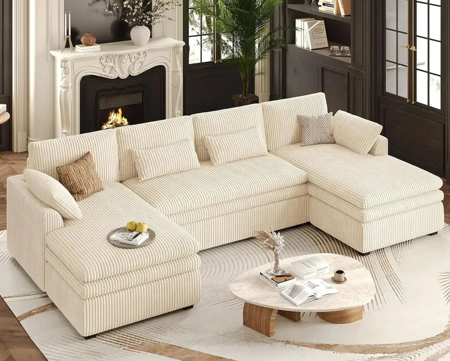 Large Modular Sectional Sofa with Deep Chaise, 104" Corduroy L Shaped Couch with 9" Soft Dual-Layer Seats Cushion Customized