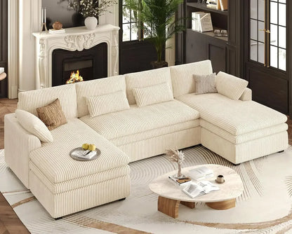 Large Modular Sectional Sofa with Deep Chaise, 104" Corduroy L Shaped Couch with 9" Soft Dual-Layer Seats Cushion Customized