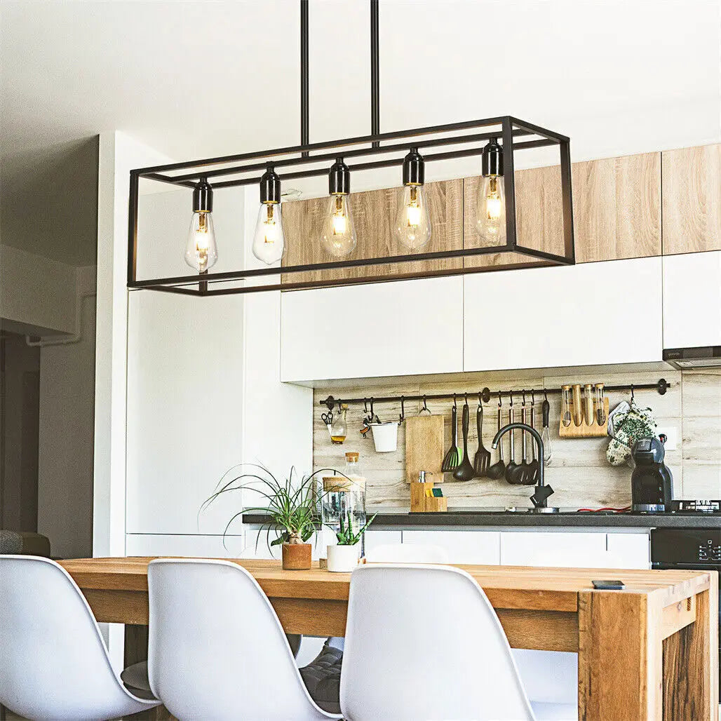 Vrygle Industrial 5-Bulb Ceiling Lamp Black Kitchen Island Chandelier Pendant Lights for Living Room Hallway Farmhouse Furniture