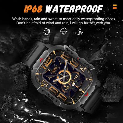 LAXASFIT 2025 New Men Smart Watch LED Flashlight BT Call 100+ Sports Modes Health Monitoring IP68 Waterproof Outdoor Smart Watch