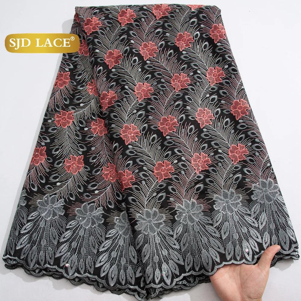 SJD LACE African Nigerian Cotton Lace Fabrics 5 Yards 2025 High Quality Swiss Cotton Lace for Sewing Party Women DIY Dress 4325