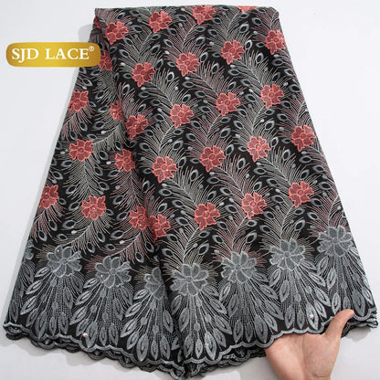 SJD LACE African Nigerian Cotton Lace Fabrics 5 Yards 2025 High Quality Swiss Cotton Lace for Sewing Party Women DIY Dress 4325