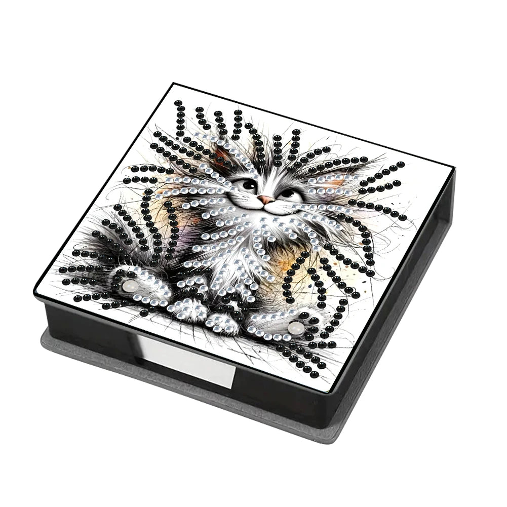 Flowers Leather Diamond Painting Notecard Box Gem Art Sticky Note Holder Gem Painting Memo Pad Holder Mosaic Kit for Home Office