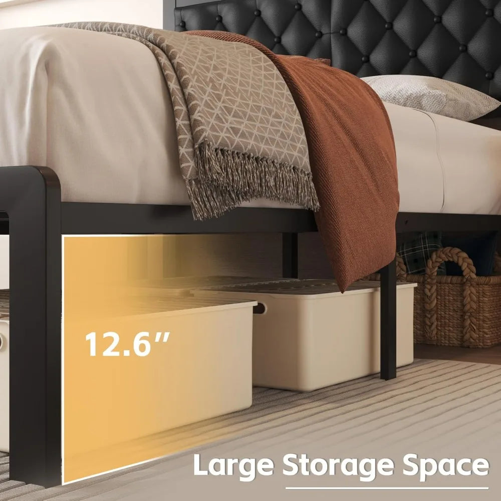Bed Frame with Headboard PU Leather Upholstered Bed Frame Platform,All Metal Slats Support Platform Bed Frame, Customized