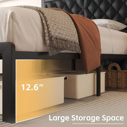 Bed Frame with Headboard PU Leather Upholstered Bed Frame Platform,All Metal Slats Support Platform Bed Frame, Customized