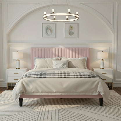 HOOMIC Twin/Full/Queen/King Size Velvet Upholstered Bed Frame with Elegant Vertical Channel Tufted Headboard