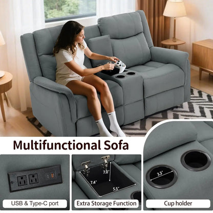 Loveseat Recliner Sofa, Reclining Loveseat Couch, Reclining Couch with Console, USB Port, US Outlets, and Cup, Customized