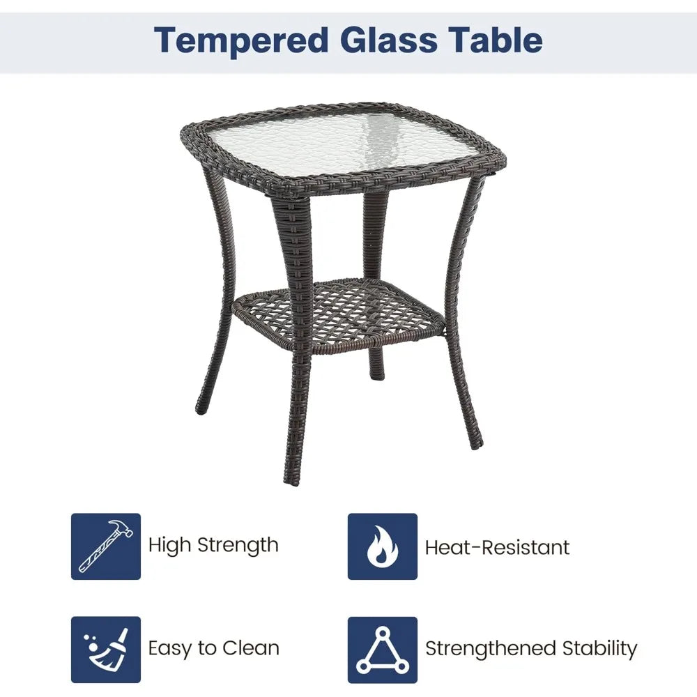 3 piece outdoor patio set, wicker rocking bistro set with 2 swivel chairs & tempered glass top table, rattan outdoor furniture