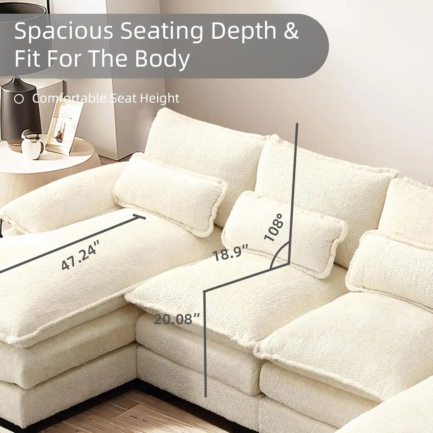 Modern U Shape Sectional Sofa Cloud Couch, 110" Upholstery Chenille Fabric Modular Couch, Comfy 4 Seat Sleeper Sofa With Double