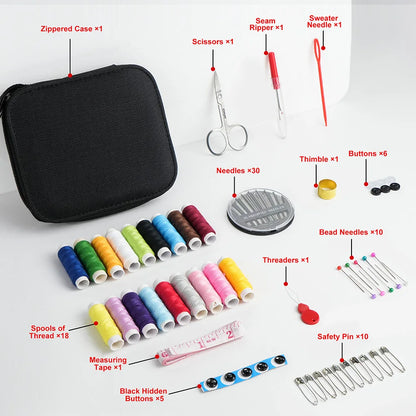 Sewing Kit - Mixed Color Canvas Sewing Kit - Portable, Mini, Basic - Travel, Everyday Repairs, Emergencies - Anyone Who Sews, Tr