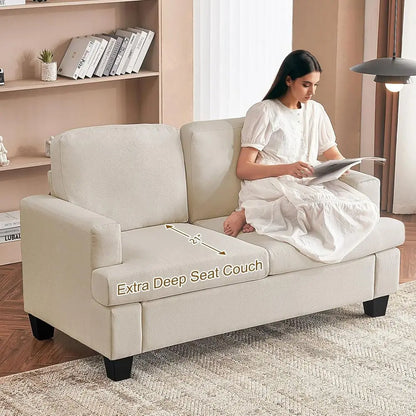 62" Loveseat Couch, Modern Love Seat Couches for Small Spaces, Beige Linen Sofa, Deep Seat Sofa for Living Room, Small 2 Seater