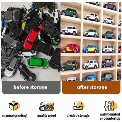Wood Toy Car Display Rack, Holds 42 Diecast Cars Model Car Display Case 1/64 Scale Toy Cars Organizer Freestanding