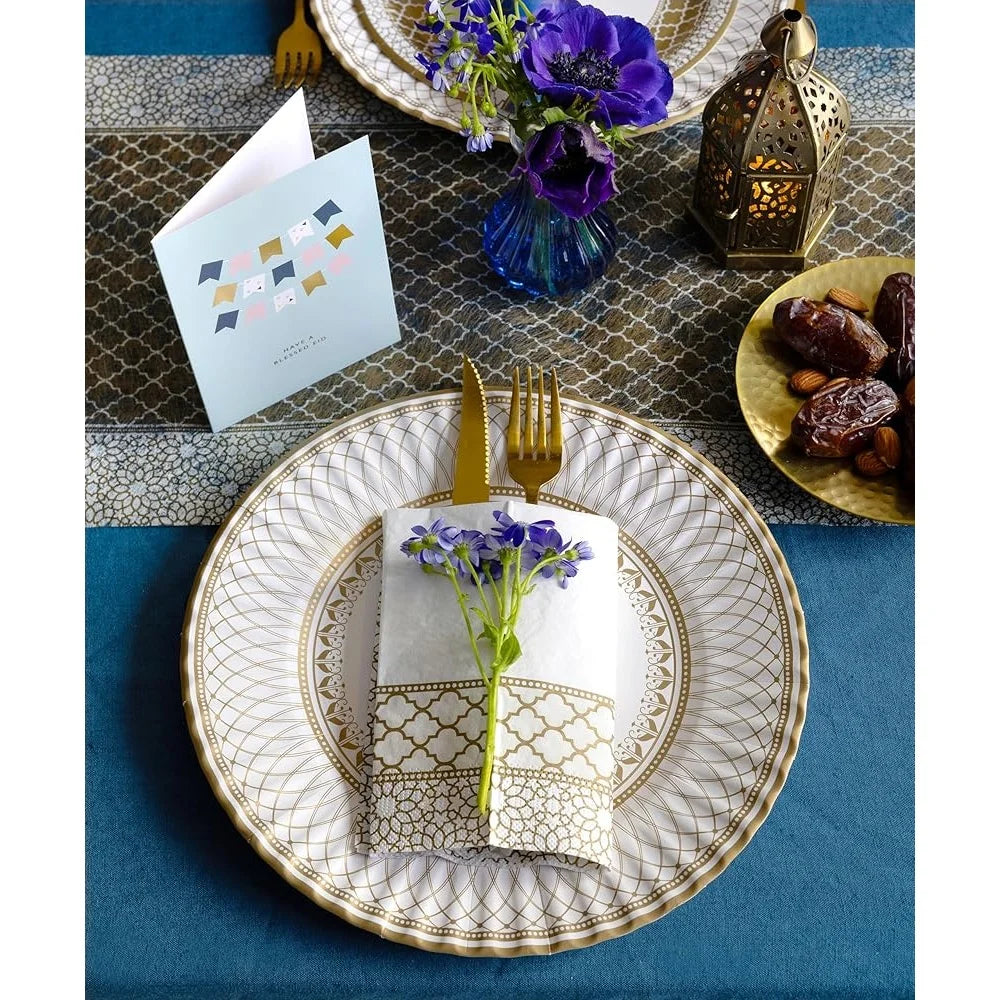 24 Large Gold Disposable Paper Plates Strong Sturdy Elegant Design Recyclable Dishes Perfect Parties Weddings Events