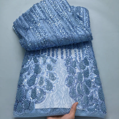 African Beads Lace Fabric 2025 High Quality 5 Yards Nigerian Sequins Beads Lace Fabric French Laces Fabrics For Party Dress Sew