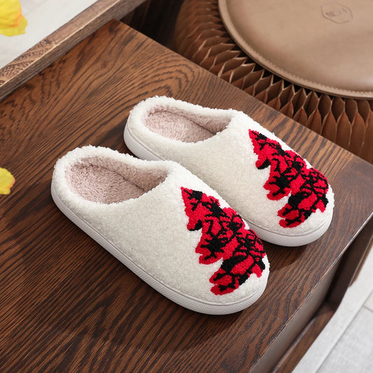 Christmas Tree Cotton Slippers House Flat Floor Soft Slides Breathable Bedroom Slippers for Indoor for Women Men Christmas Gift