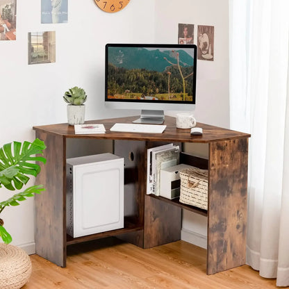 Corner Desk, 90 Degrees Triangle Computer Desk for Small Space, Space Saving Bedroom Corner Makeup Vanity Desk with Storage