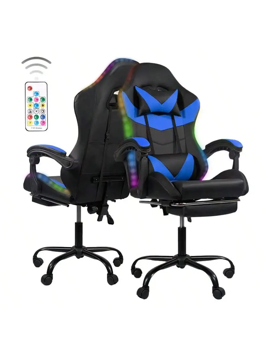 Racing Style Gaming Chair | Black & Blue Dual-Tone, Ergonomic Lumbar Support & Retractable Footrest | 360° Swivel, Full Recline,