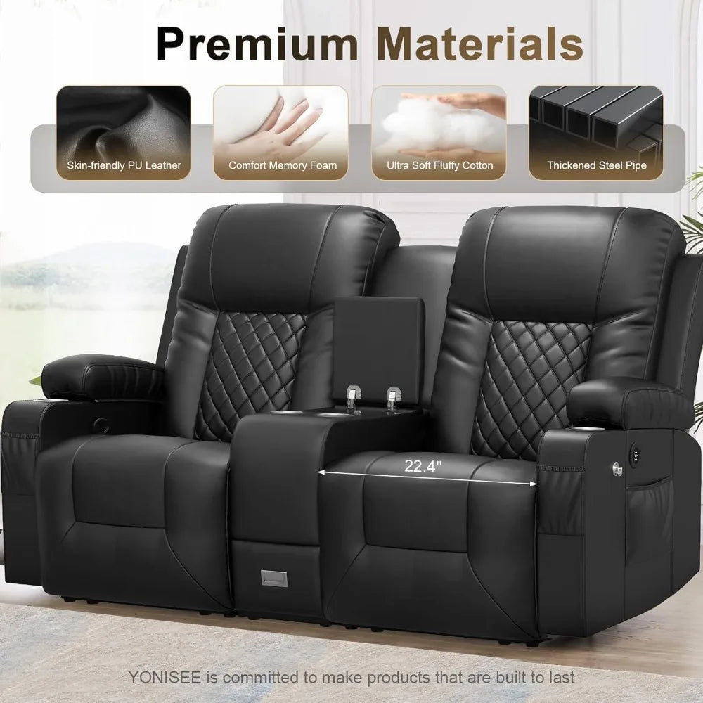 Large Loveseat Recliner, Loveseat Recliner Sofa with Storage Console, Recliner Chair with USB Ports, 2 Cell Phone Holders, Cup