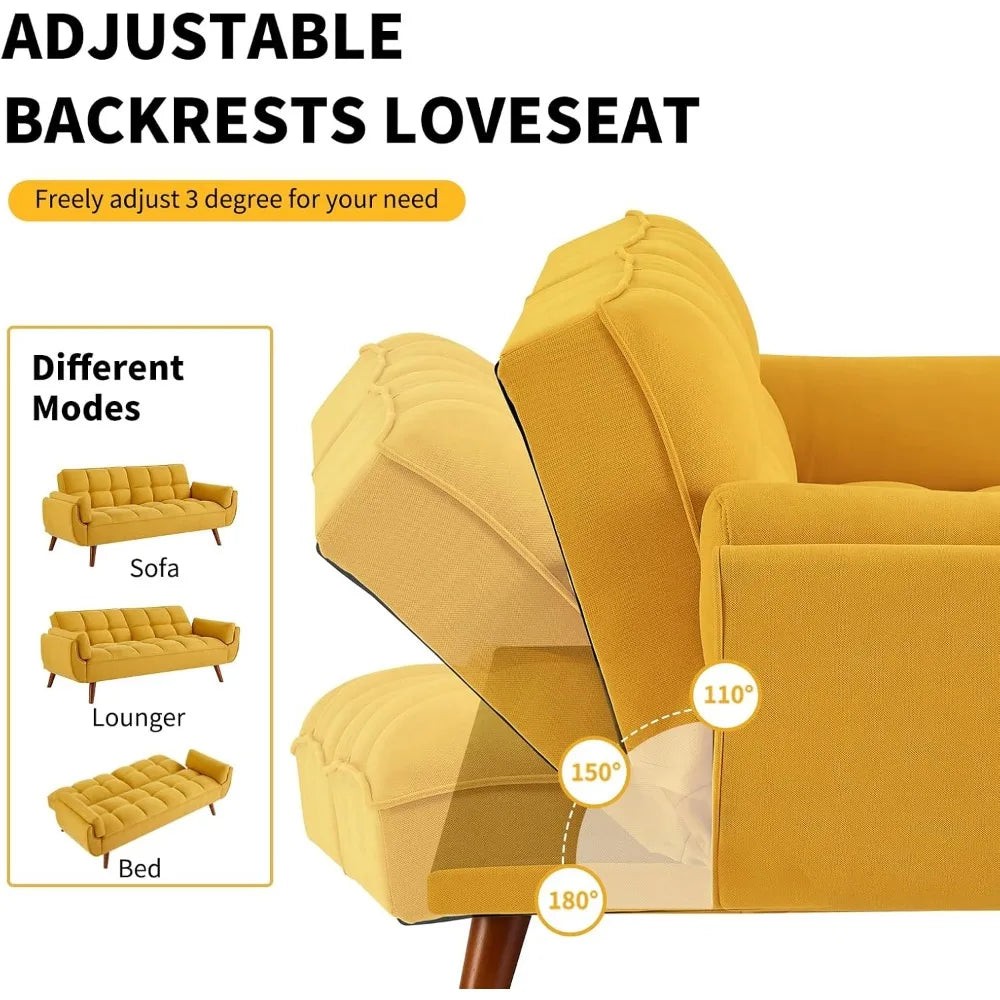 Convertible Futon Sofa Bed,Linen Sleeper Couch, 75" W Modern 3 Seater Tufted Sofa with Adjustable Backrests and Solid,Customized