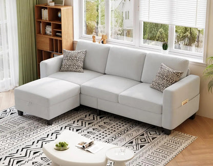 Sectional Couches for Living Room 78" Convertible L Shaped Couch with Storage Ottoman 3 Seater Modern Linen Fabric Sofas
