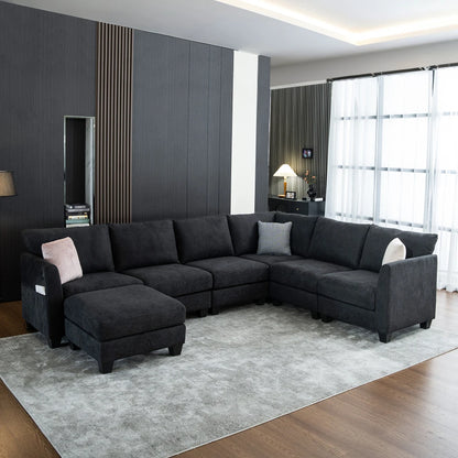 122.8" Luxury Modular L-Shaped Sectional Sofa, Large Cloud Couch w/ Ottoman, Modern Living Room Furniture Set, Soft Comfort