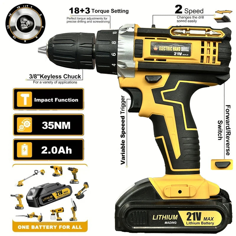 Rechargeable Electric Hand Drill, Pistol Drill, Electric Screwdriver, Household Impact Hand Drill Tool,Use MT Battery