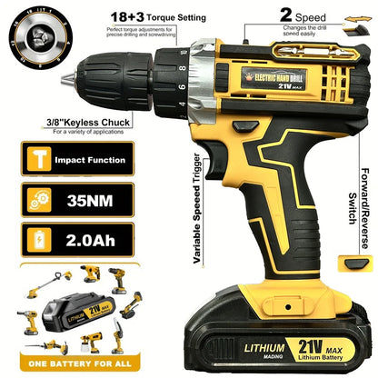 Rechargeable Electric Hand Drill, Pistol Drill, Electric Screwdriver, Household Impact Hand Drill Tool,Use MT Battery