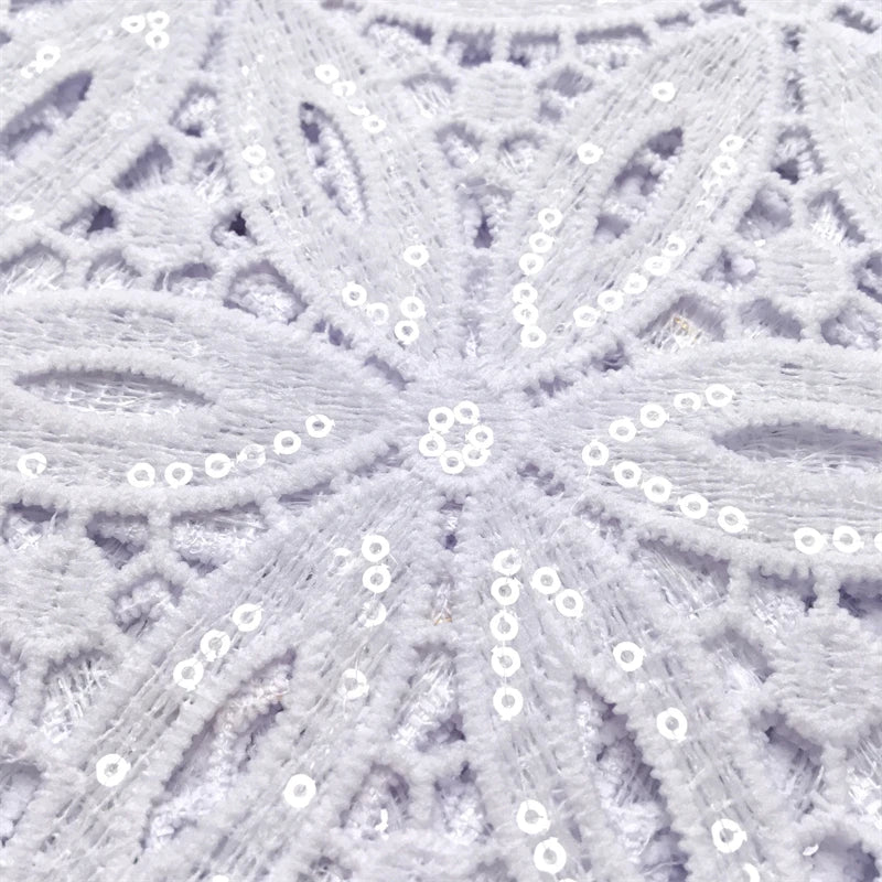 White African Guipure Cord Lace Fabric with Sequins 2025 High Quality Nigerian Guipure Cord Lace for Sewing Wedding Dress F4025