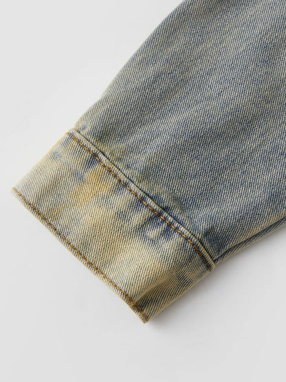 Women s Vintage Oversized Denim Jacket with Flap Pockets and Distressed Details Button Up Long Sleeve Casual Coat