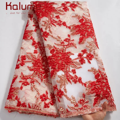 Latest Nigerian Laces Fabric 2025 Luxury 5 Yards African Jacquard Brocade Lace Fabric for Sewing Family Prom Dresses F4012