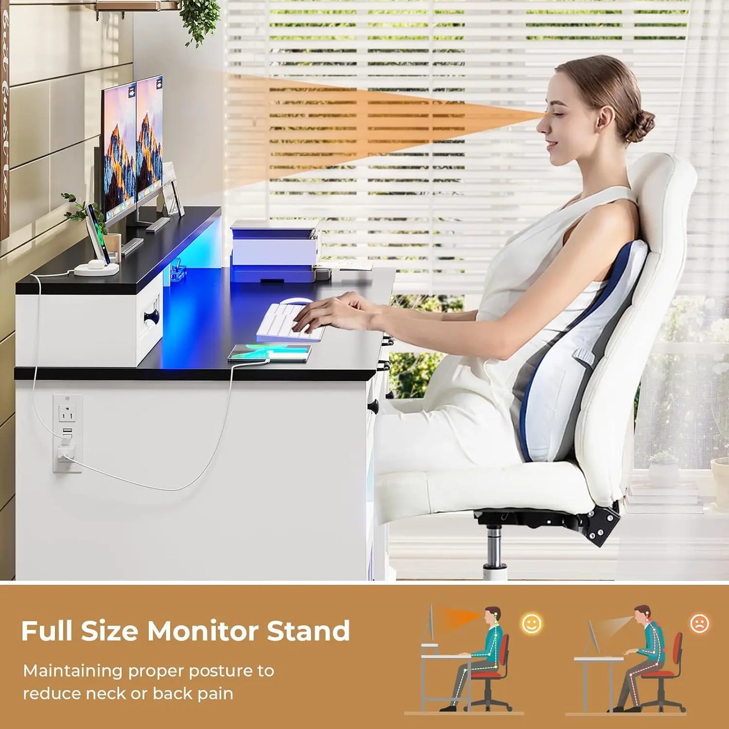 Executive Desk with File Drawer, Computer Desk with Monitor Stand, Home Office Desk with Drawers & Storage Cabinet