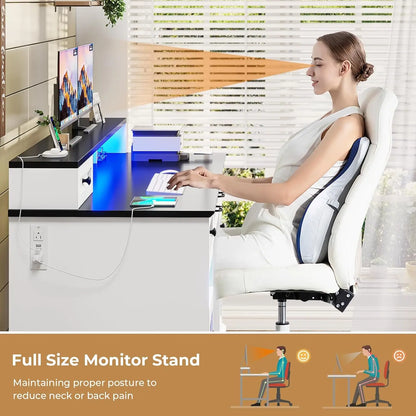 Executive Desk with File Drawer, Computer Desk with Monitor Stand, Home Office Desk with Drawers & Storage Cabinet