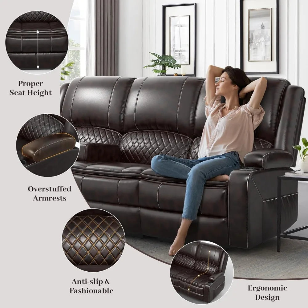 3-Seater Recliner Sofa, Manual Reclining Couch with Multi-Functional Middle Seat, Reclining Sofa for Living Room with Hidden Sto