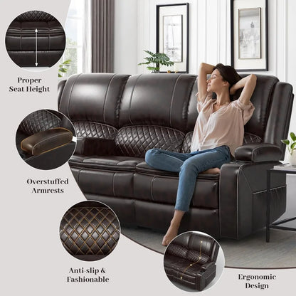 3-Seater Recliner Sofa, Manual Reclining Couch with Multi-Functional Middle Seat, Reclining Sofa for Living Room with Hidden Sto