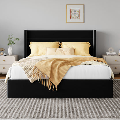 HOOMIC Lift Up Storage Platform Bed Frame with Wingback Headboard/Heavy Duty Hydraulic Bed/Large Underneath Storage, Noise Free