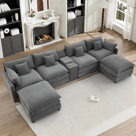 Cloud Couch Modular Gray Sectional Couches for Living Room, Comfy Fluffy Chenille Oversized Cloud