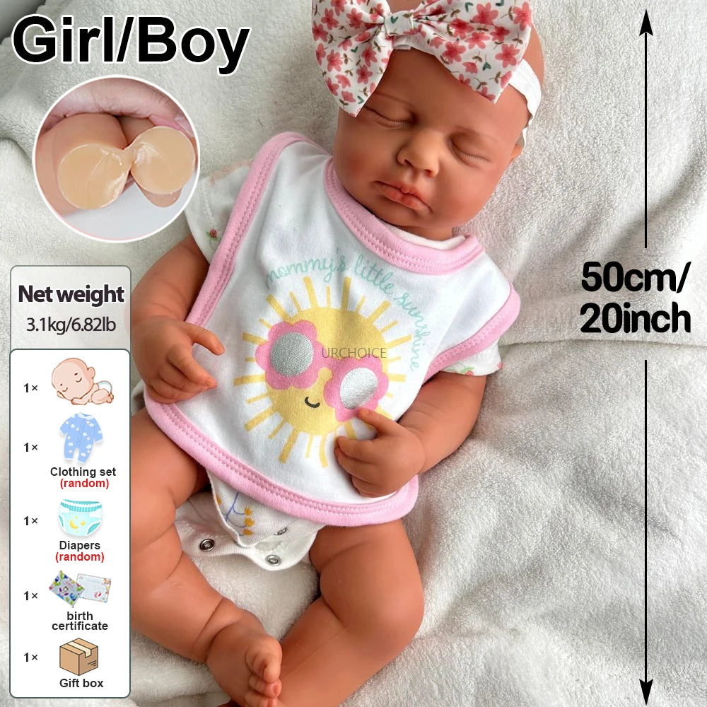 Artistic 20Inch Loulou Full Soft Silicone Reborn Baby Girl Lifelike Skin & Handmade Details Doll for Display Collectible Gift