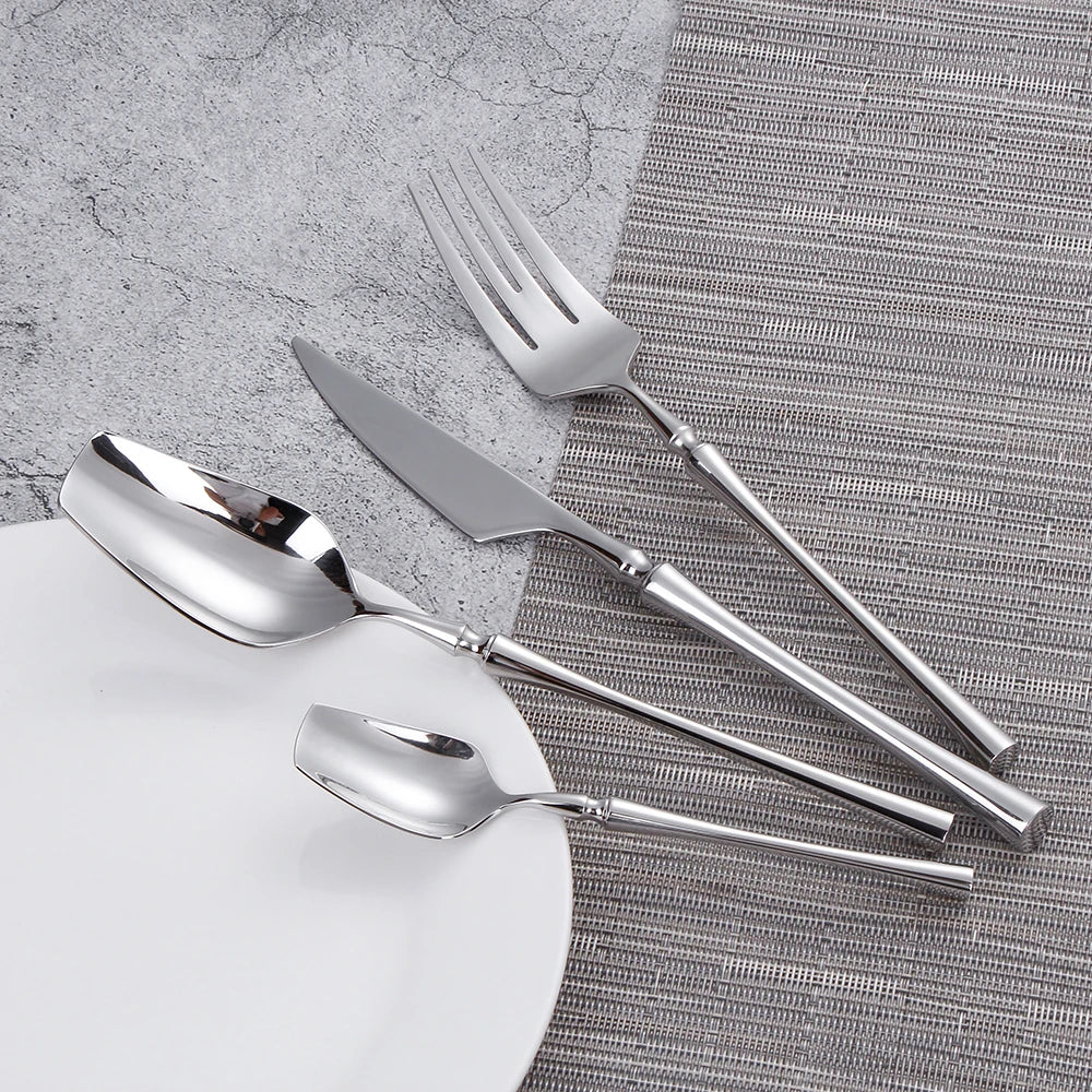 6/16/24Pcs Sliver Tableware Stainless Steel 304 Cutlery Matte Dinner Set Western Fork Spoon Mirror Flatware Dishwasher Safe