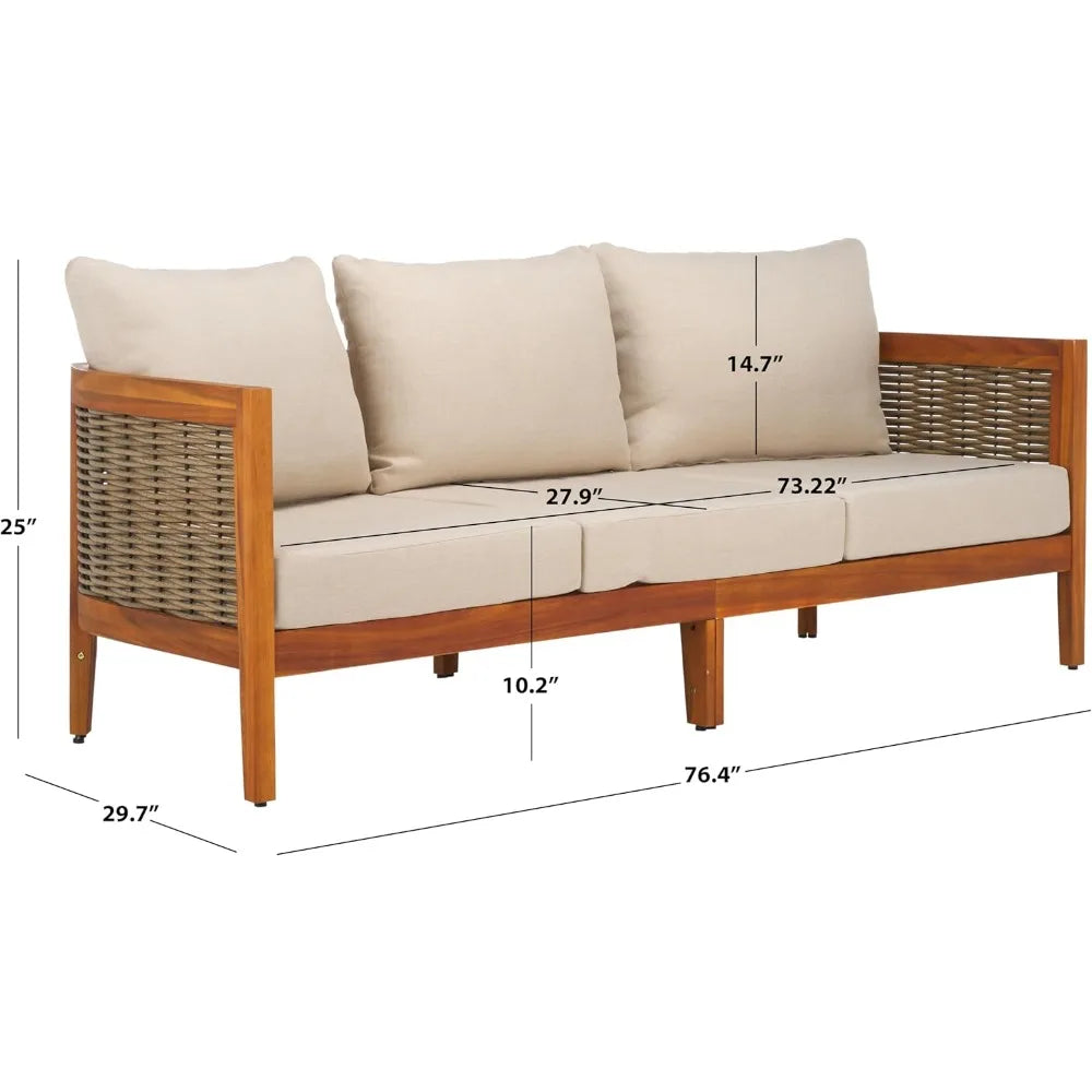 Natural Acacia Wood 3-Seater Outdoor Sofa with Taupe Cushions