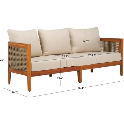Natural Acacia Wood 3-Seater Outdoor Sofa with Taupe Cushions