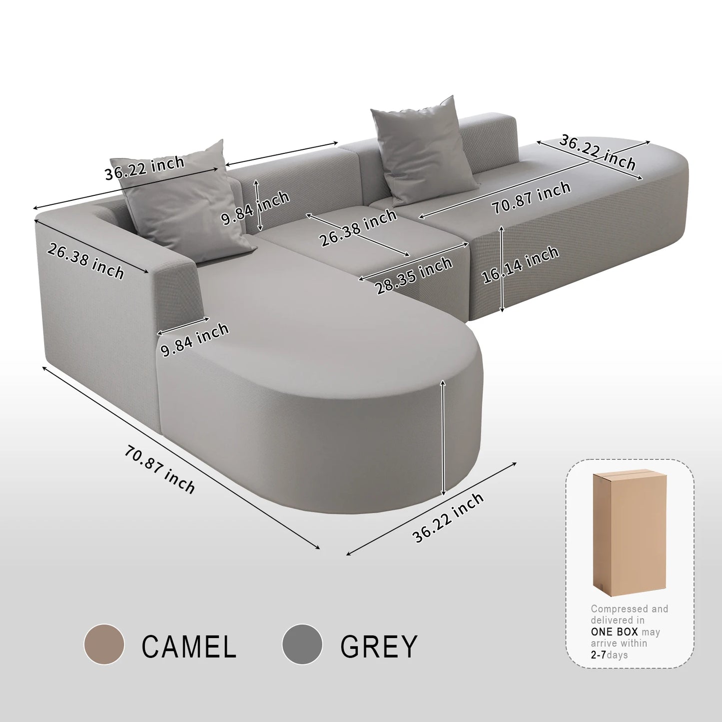 L Shaped Oversized Modular sectional couches Sofa,135" Boneless Couch, Compression Sofa for Living room No Assembly 5Seater,grey