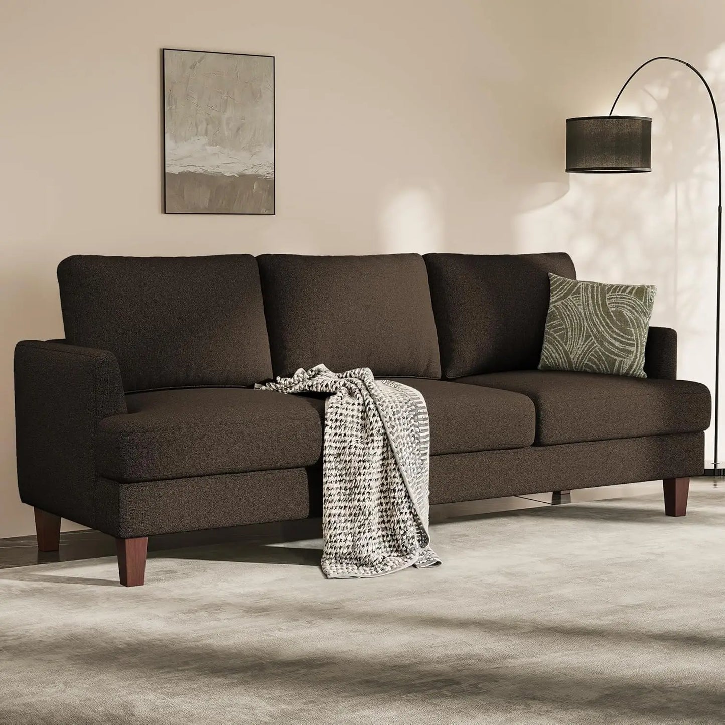 3 Seater Sofa Couch with Deep Seats, 89" Mid Century Modern Upholstered Sofa with Armrests, Comfy Couches , Customized