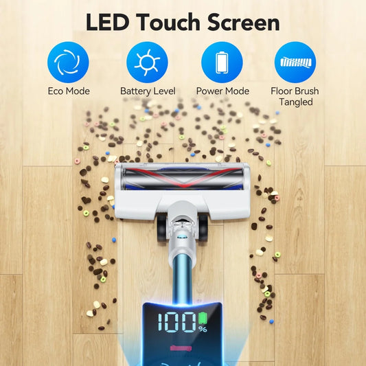 Cordless Vacuum Cleaner, 28kPa Stick Vacuum with LED Display, Powerful Vacuum Cleaner up to 40mins Runtime